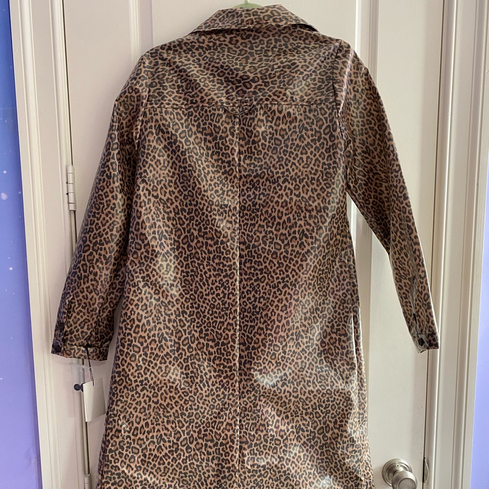 Something Navy Leopard Print Trench Coat Small - Picture 7 of 9